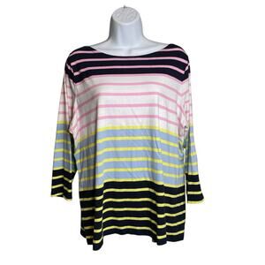 Talbots‎ Womens Multicolor Striped Top Size 1X Preppy Coastal Collegiate Casual